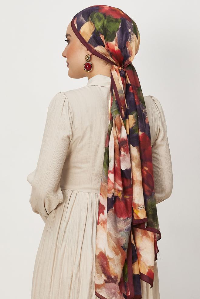 Hijab clothing BEIGE ALVINA FLOWER PATTERNED FRESH SHAWL 8646 - ALVİNA