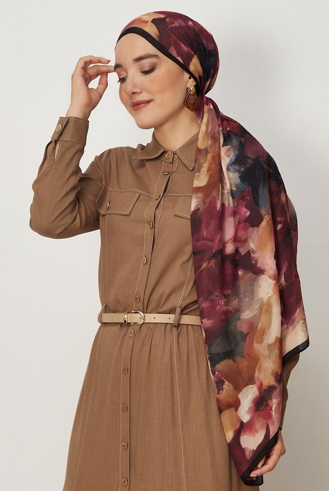 Vêtements hijab BEIGE CHÂLE FRAIS À MOTIFS FLORAUX ALVINA 8646 - ALVİNA
