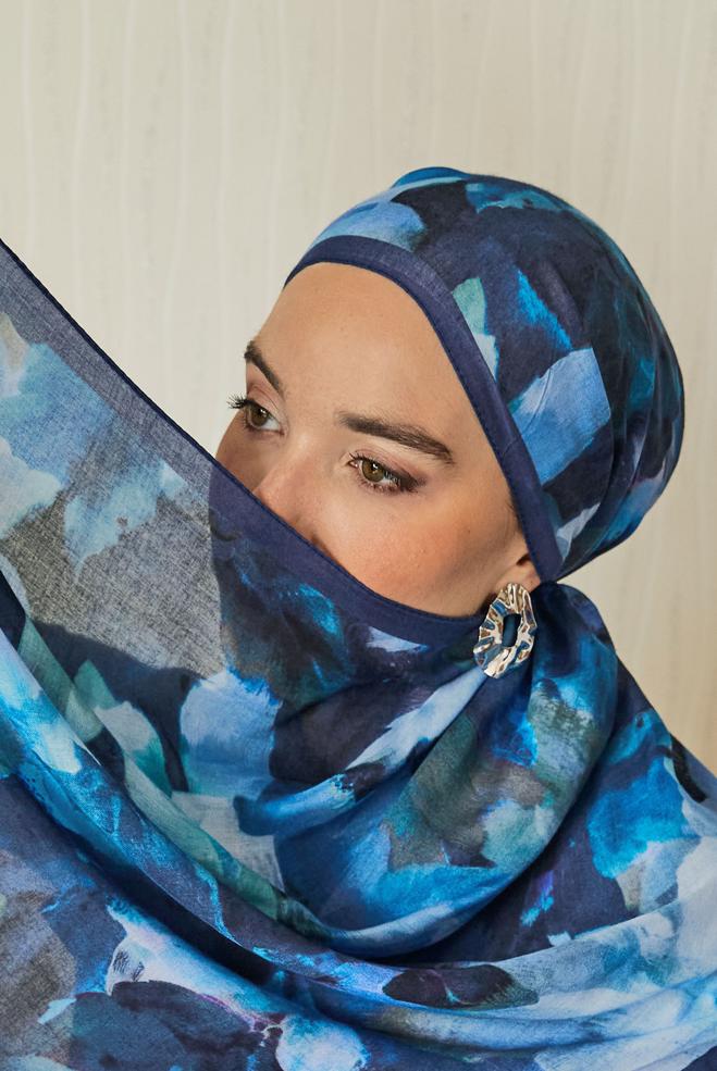Vêtements hijab BLEU MARINE CHÂLE FRAIS À MOTIFS FLORAUX ALVINA 8646 - ALVİNA