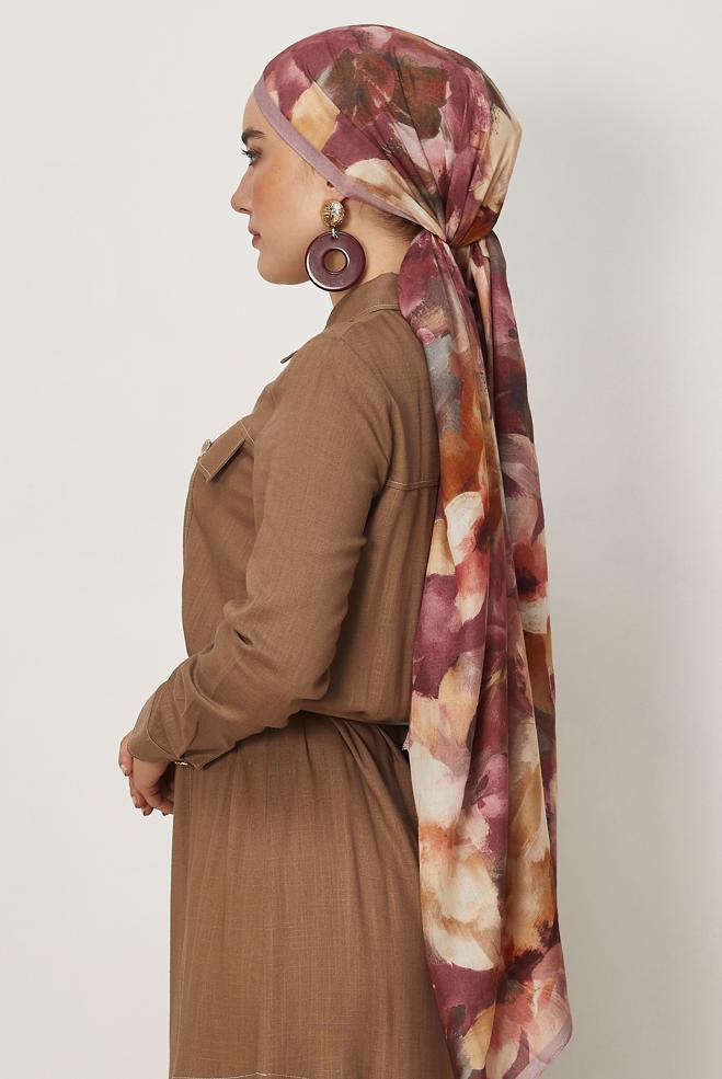 Vêtements hijab POUDRE CHÂLE FRAIS À MOTIFS FLORAUX ALVINA 8646 - ALVİNA