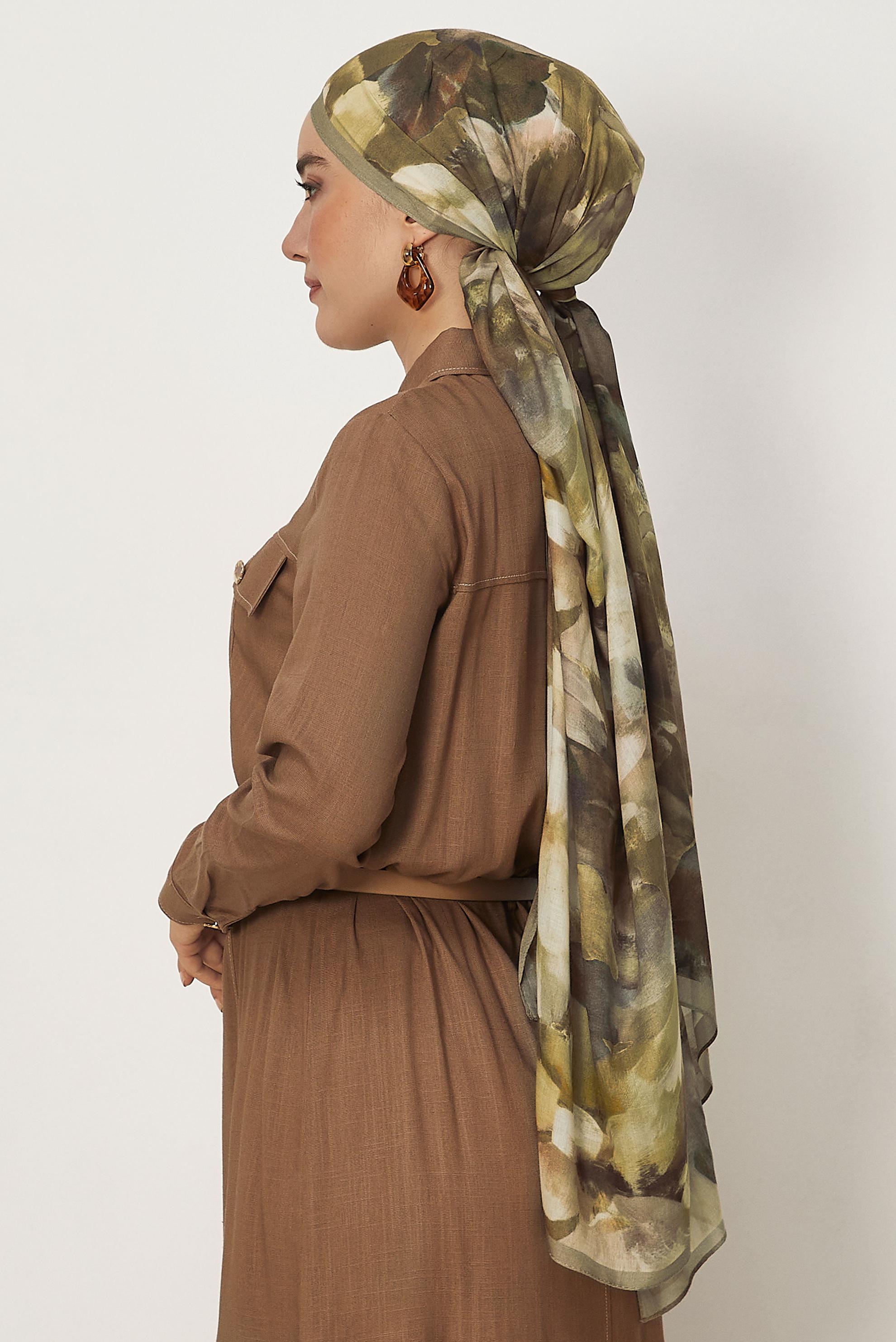 Tesettür giyim YEŞİL ALVİNA ÇİÇEK DESENLİ FRESH ŞAL 8646