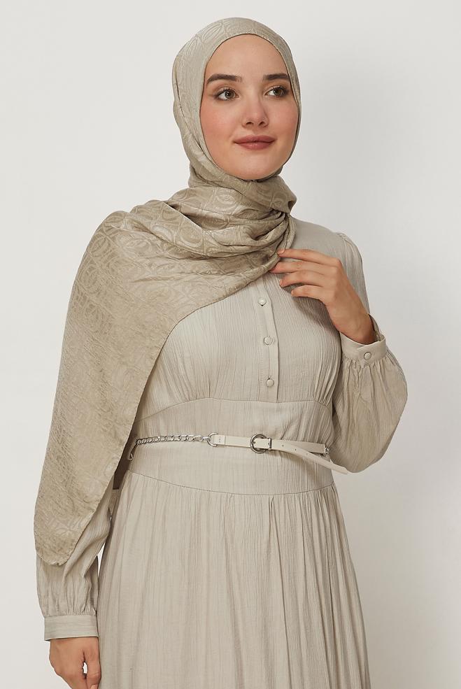 Vêtements hijab BEIGE CHÂLE JACQUARD ALVINA 8648 - ALVİNA