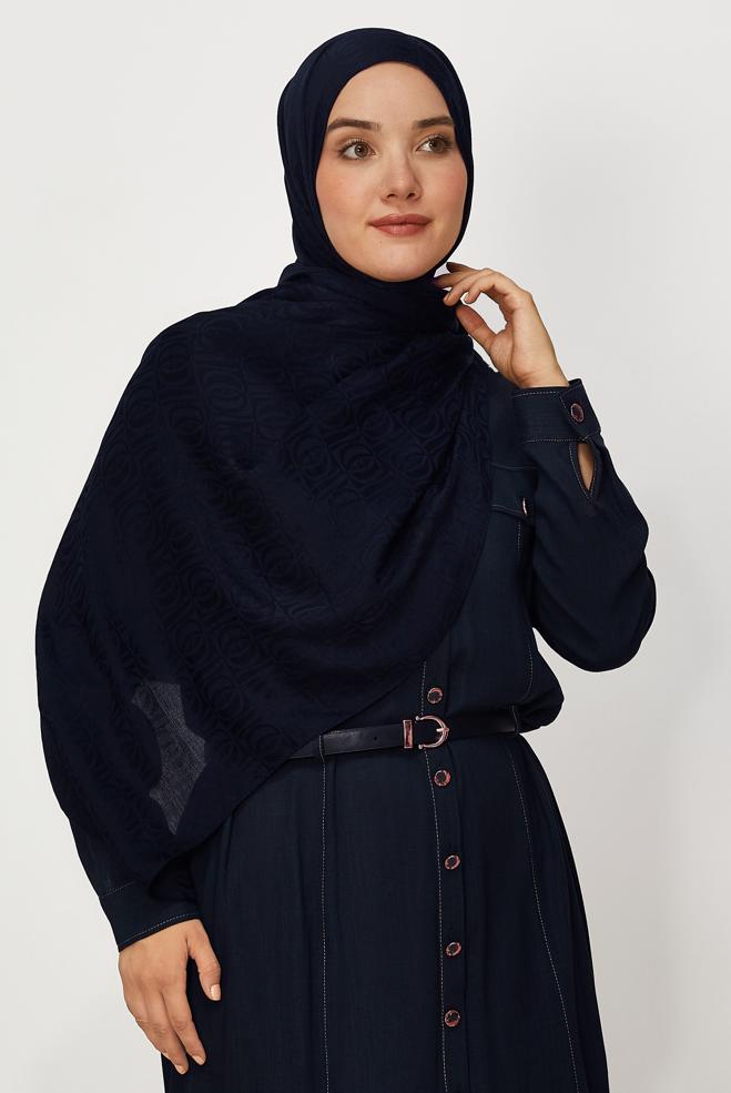 Vêtements hijab BLEU MARINE CHÂLE JACQUARD ALVINA 8648 - ALVİNA