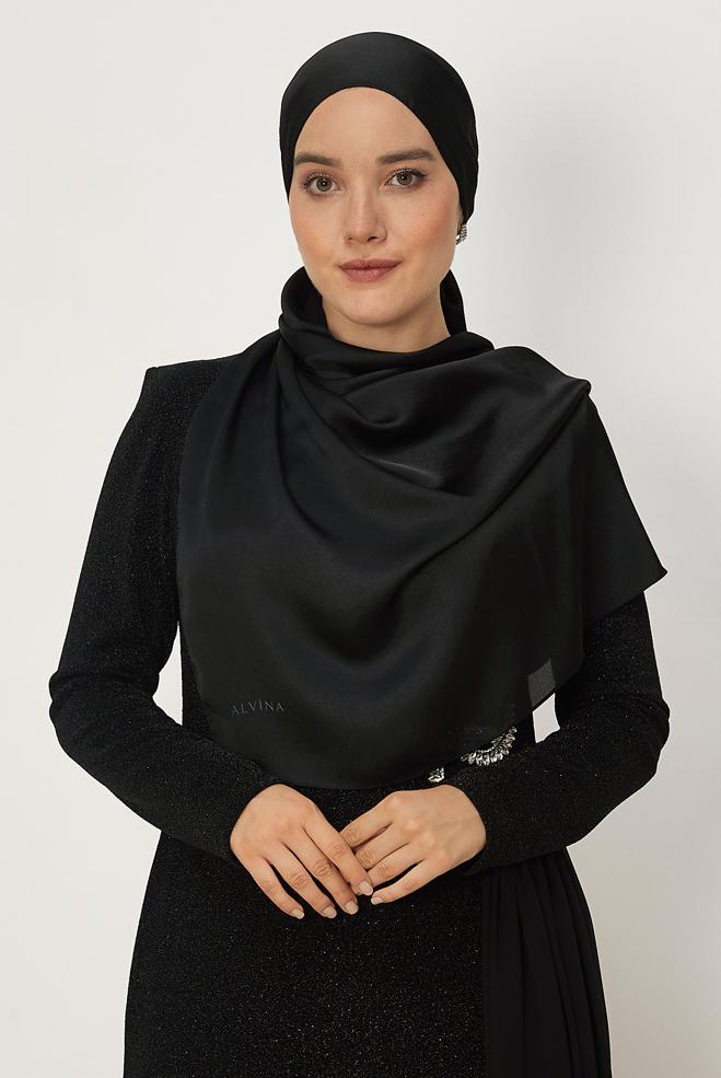 Tesettür giyim SİYAH ALVİNA DÜZ JANJAN ŞAL 8659 - ALVİNA