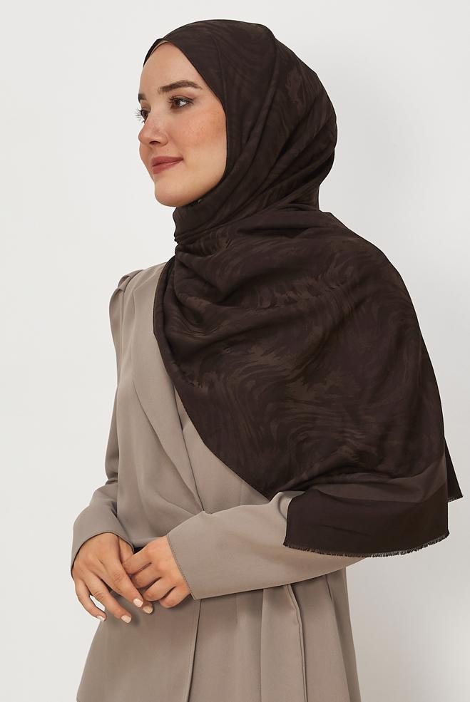 Vêtements hijab BRUN ALVINA CHÂLE EN JACQUARD DE COTON 8660 - ALVİNA
