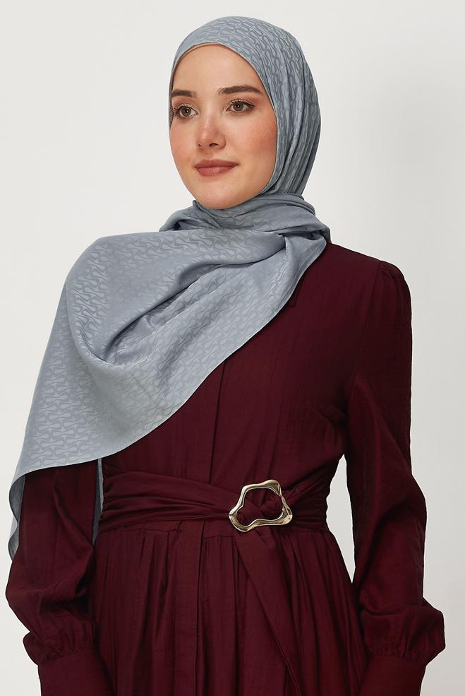 Vêtements hijab GRIS CHÂLE ALVINA EN JACQUARD DE COTON 8661 - ALVİNA