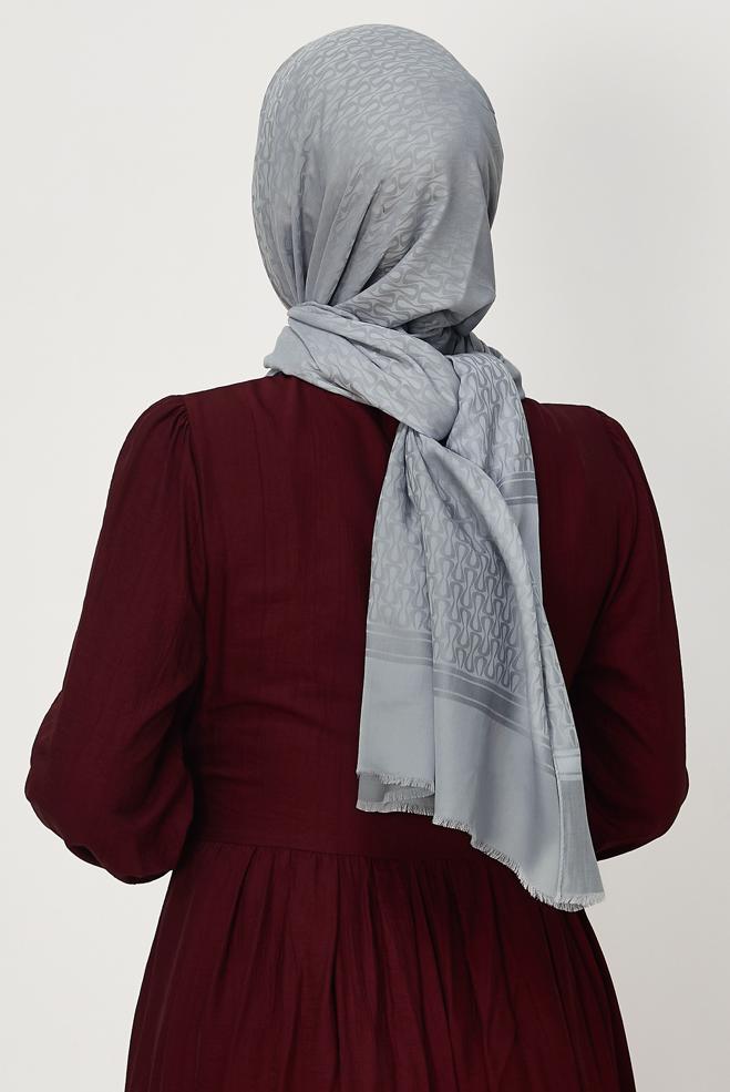 Vêtements hijab GRIS CHÂLE ALVINA EN JACQUARD DE COTON 8661 - ALVİNA
