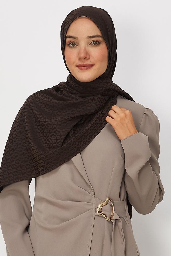 Vêtements hijab BRUN CHÂLE ALVINA EN JACQUARD DE COTON 8661 - ALVİNA