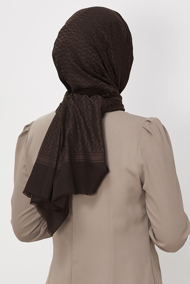 Vêtements hijab BRUN CHÂLE ALVINA EN JACQUARD DE COTON 8661 - ALVİNA