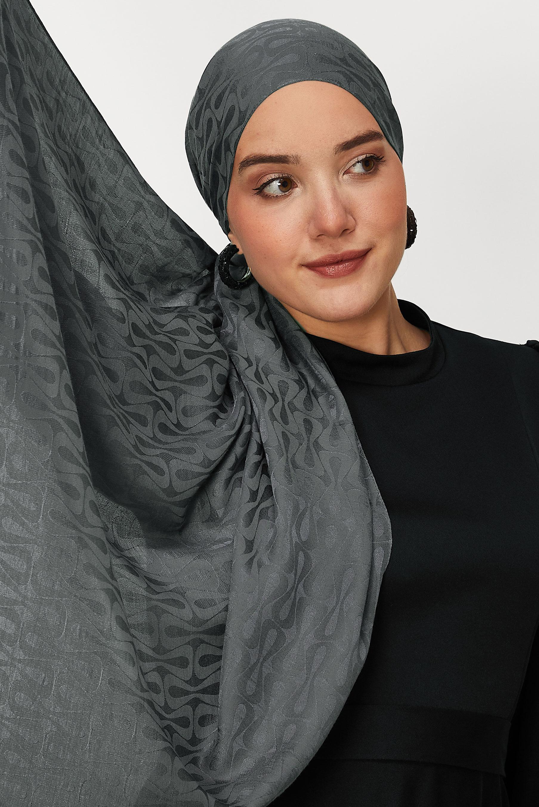 Tesettür giyim GRİ ALVİNA AEROBİN JAKAR ŞAL 8662
