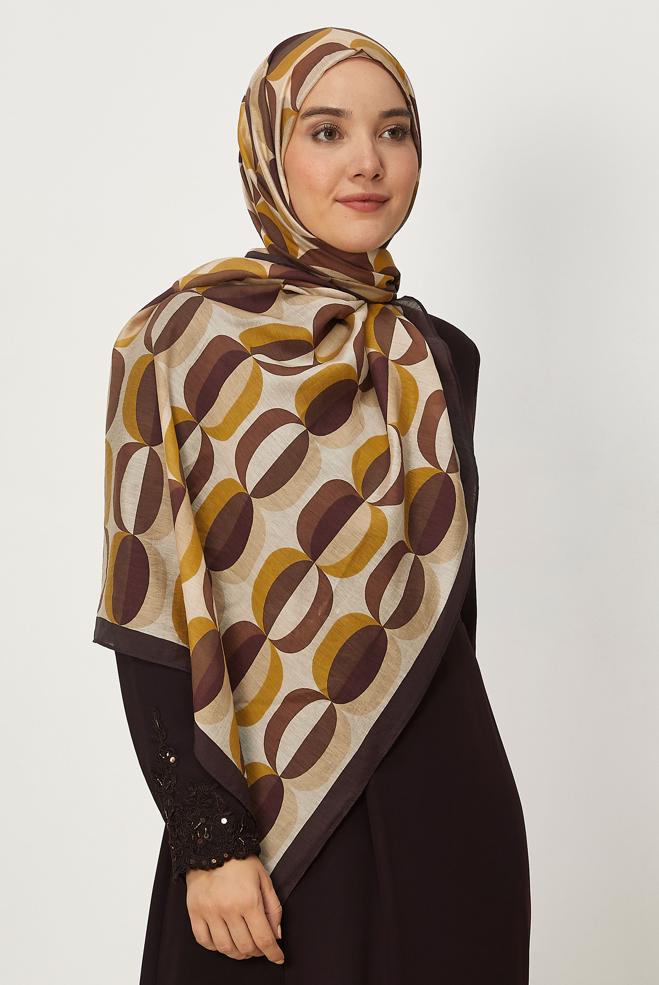 Vêtements hijab BRUN CHÂLE À MOTIFS ALVINA 8667 - ALVİNA