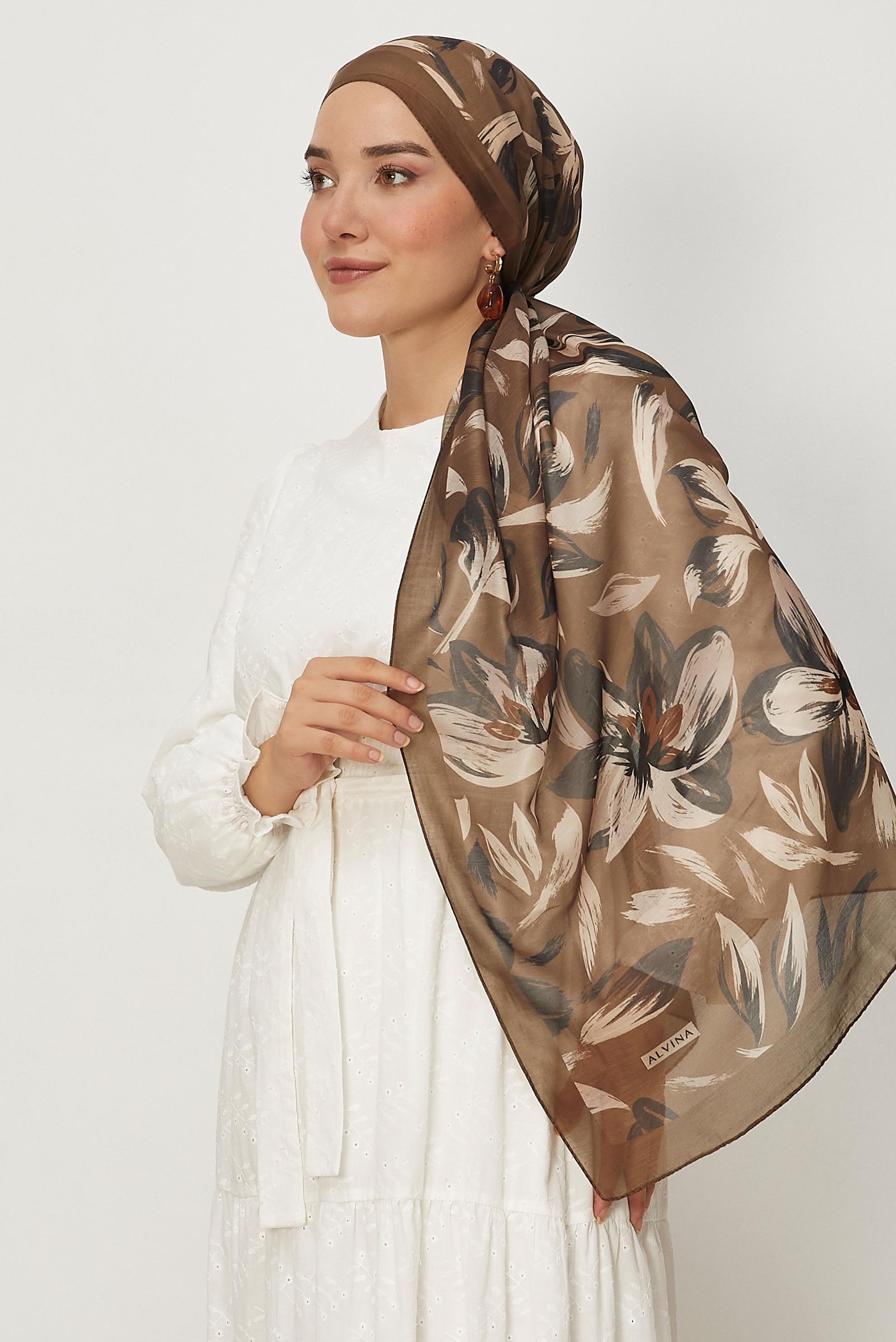 Hijab clothing BROWN ALVINA FLOWER PATTERNED AURA SHAWL 8674