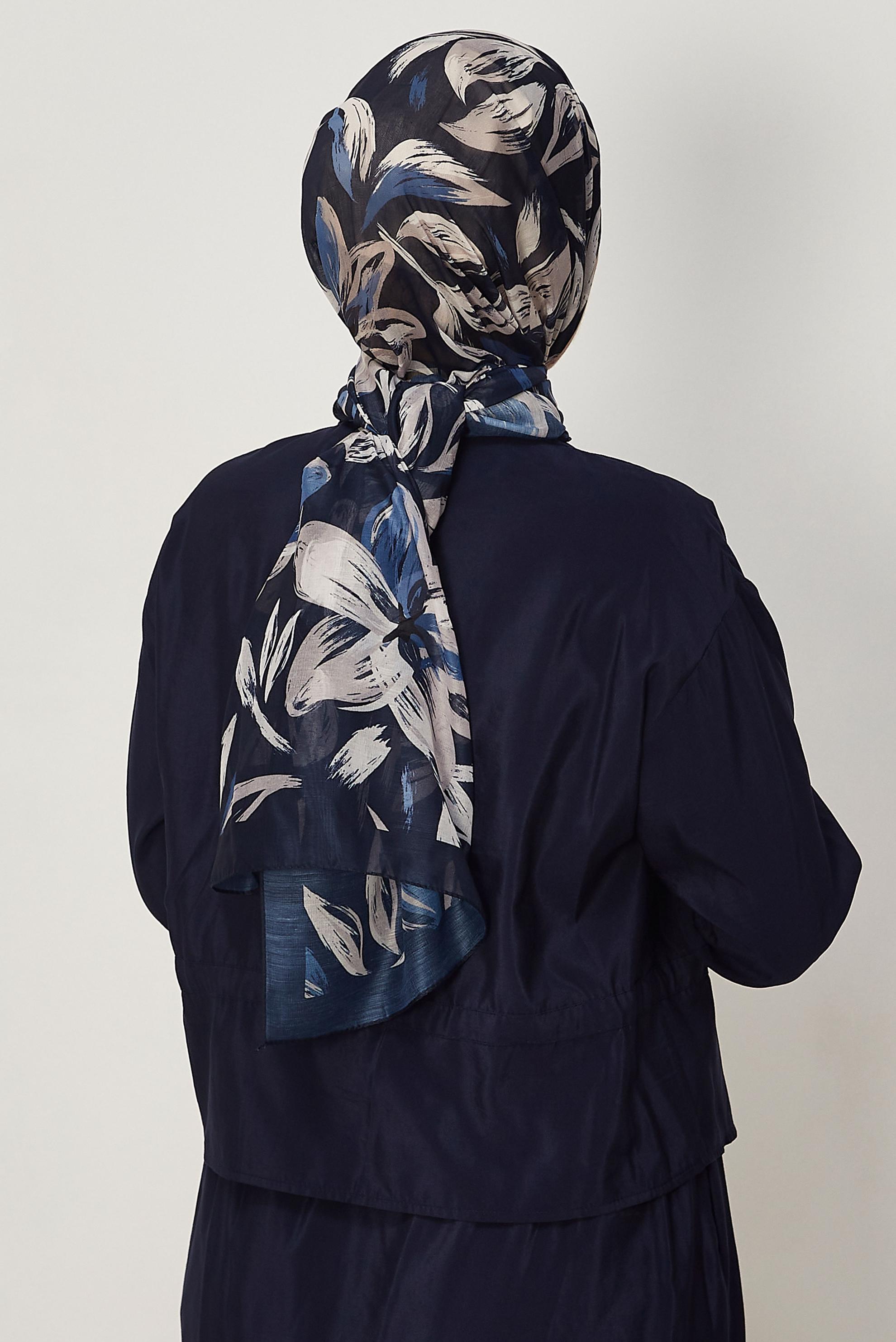 Hijab clothing NAVY BLUE ALVINA FLOWER PATTERNED AURA SHAWL 8674