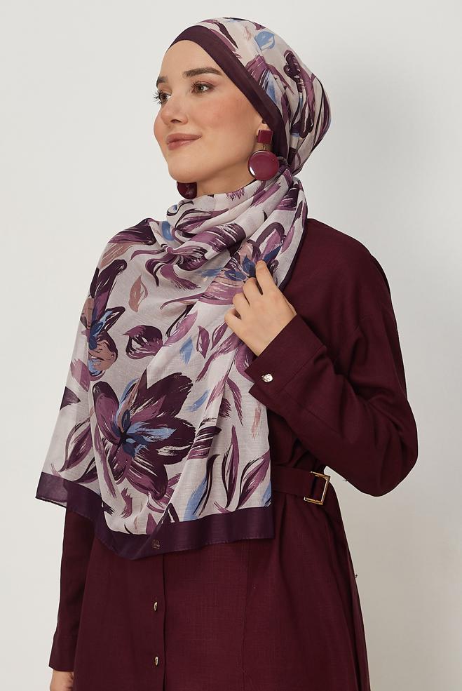 Hijab clothing DAMSON ALVINA FLOWER PATTERNED AURA SHAWL 8674 - ALVİNA