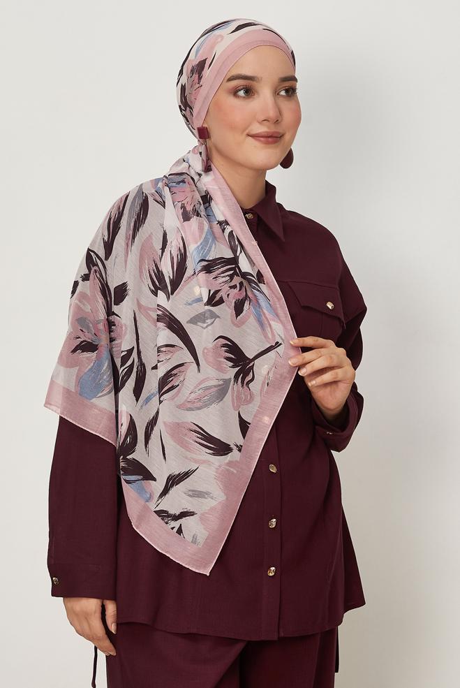 Hijab clothing POWDER ALVINA FLOWER PATTERNED AURA SHAWL 8674 - ALVİNA