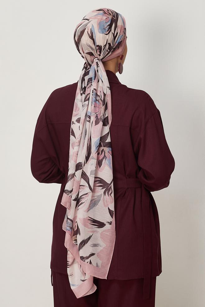 Hijab clothing POWDER ALVINA FLOWER PATTERNED AURA SHAWL 8674 - ALVİNA