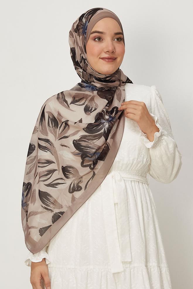 Hijab clothing MINK ALVINA FLOWER PATTERNED AURA SHAWL 8674 - ALVİNA