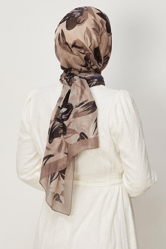 Hijab clothing MINK ALVINA FLOWER PATTERNED AURA SHAWL 8674 - ALVİNA