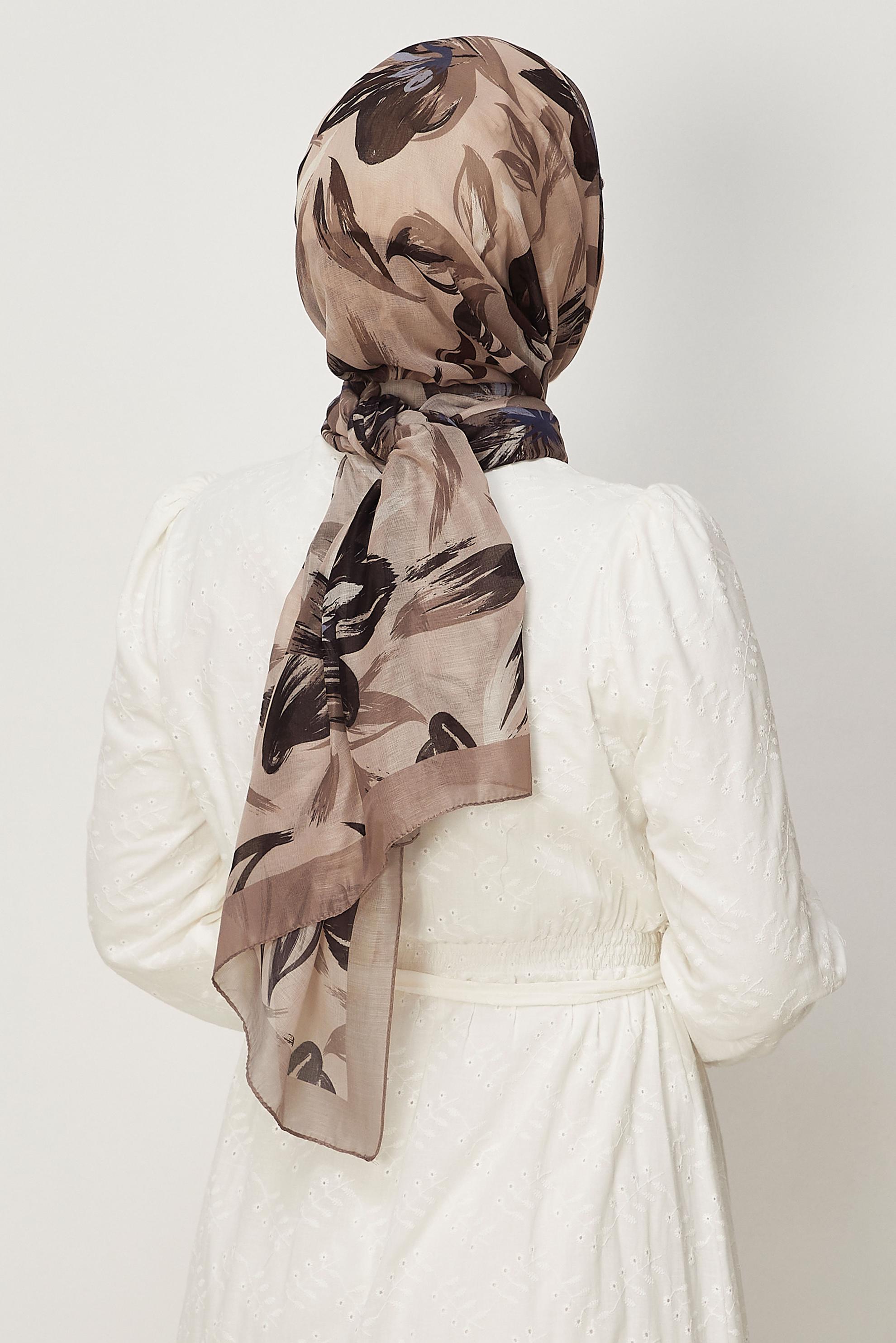 Hijab clothing MINK ALVINA FLOWER PATTERNED AURA SHAWL 8674