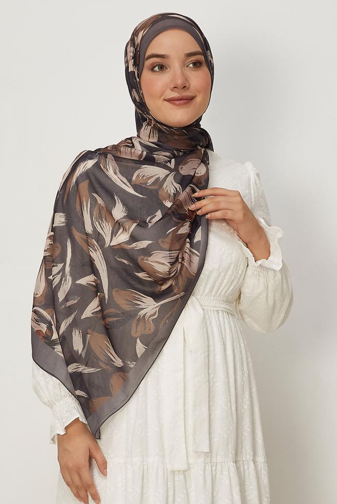 Hijab clothing GREY ALVINA FLOWER PATTERNED AURA SHAWL 8674 - ALVİNA