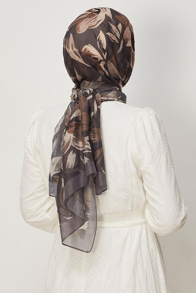 Hijab clothing GREY ALVINA FLOWER PATTERNED AURA SHAWL 8674 - ALVİNA