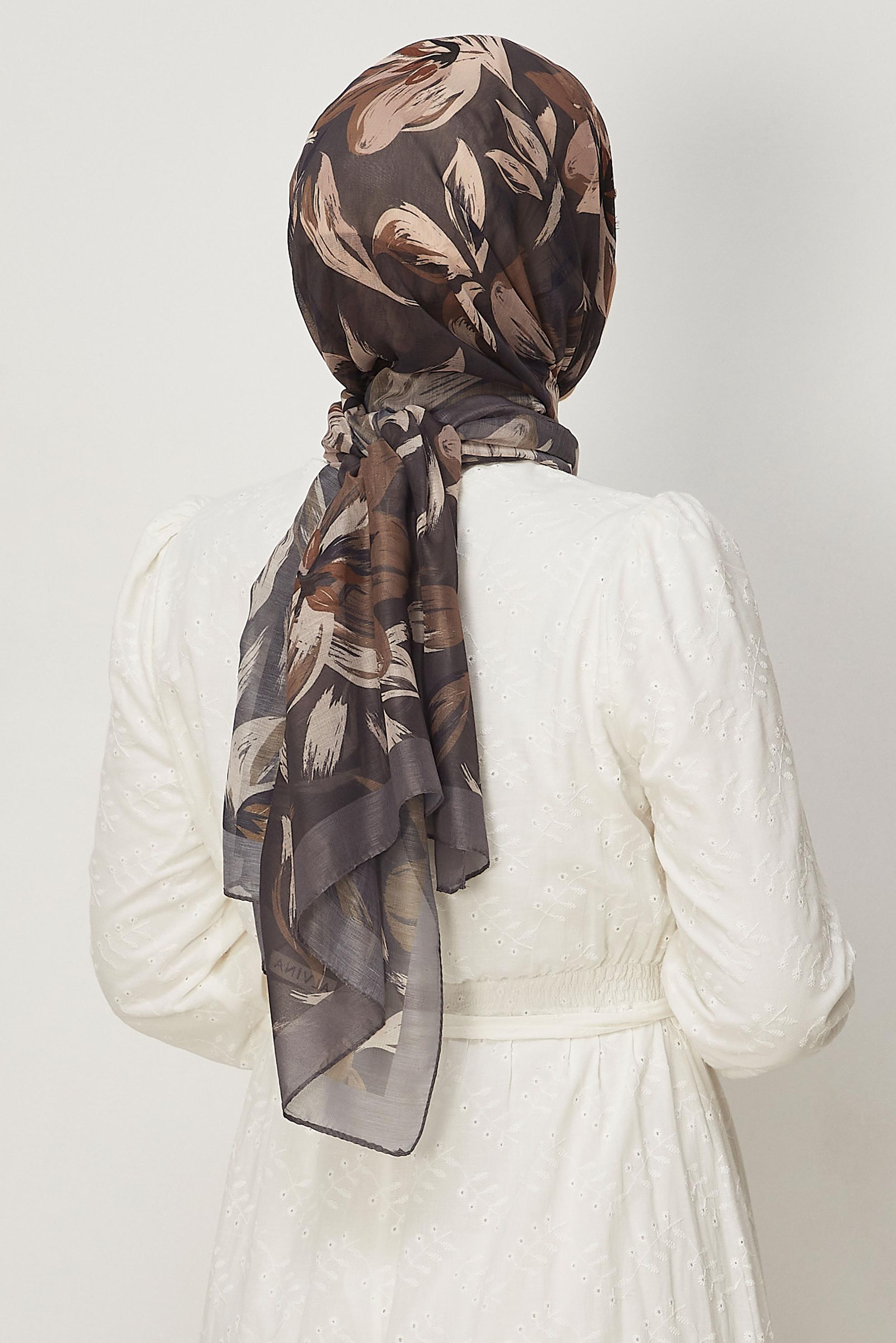Hijab clothing GREY ALVINA FLOWER PATTERNED AURA SHAWL 8674
