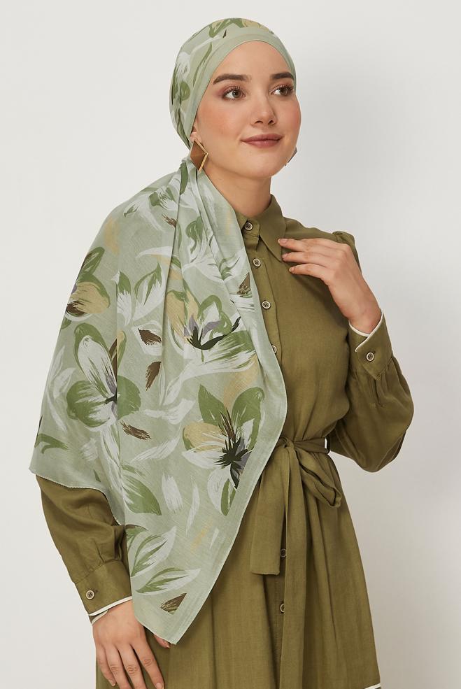 Hijab clothing BROWN ALVINA FLOWER PATTERNED AURA SHAWL 8674 - ALVİNA