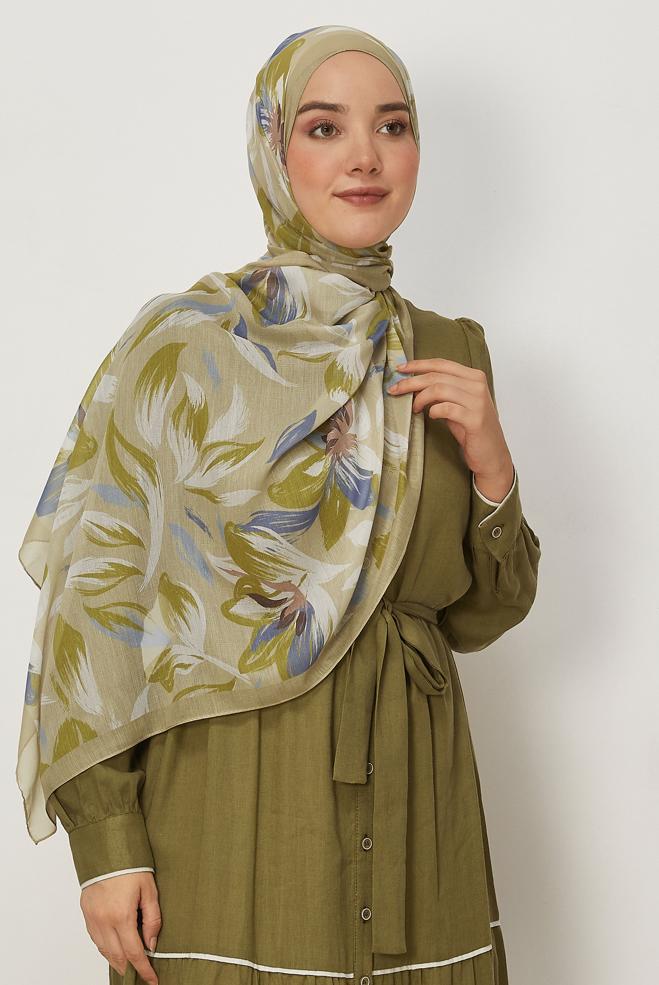 Hijab clothing BROWN ALVINA FLOWER PATTERNED AURA SHAWL 8674 - ALVİNA