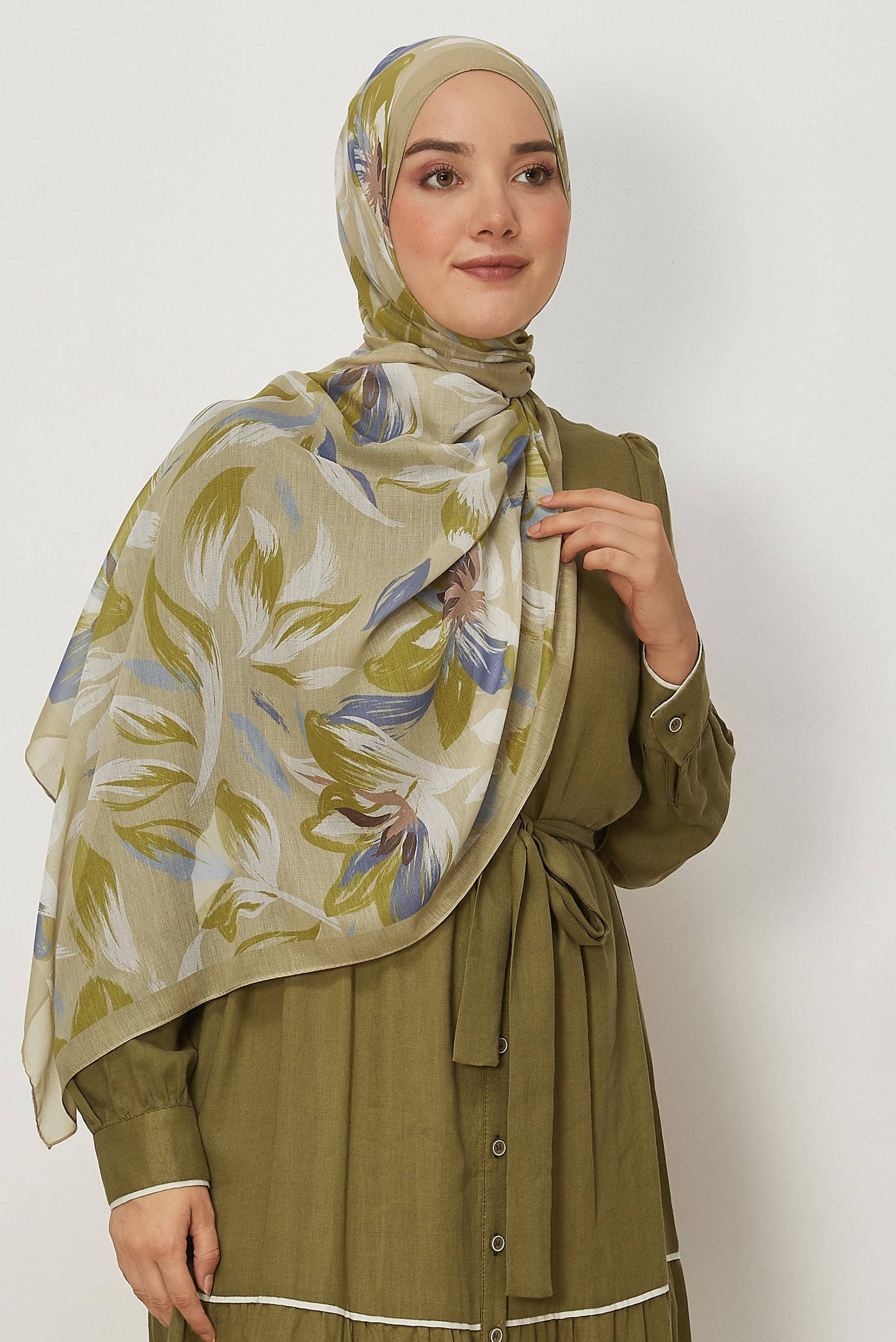 Hijab clothing BROWN ALVINA FLOWER PATTERNED AURA SHAWL 8674