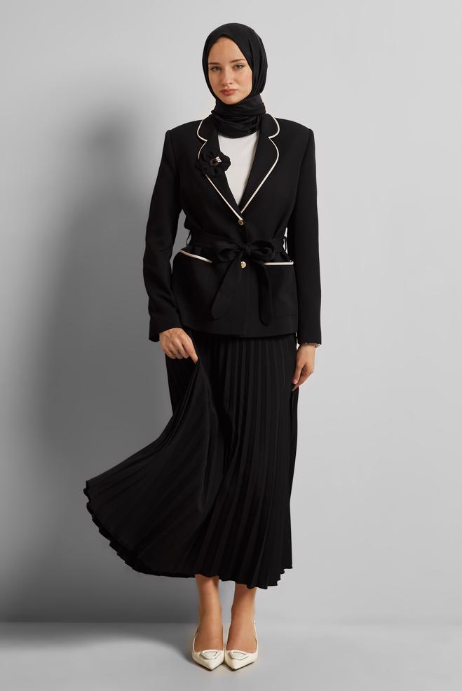 Hijab-Kleidung SCHWARZ ANZUG MIT GÜRTELROCK 30531 - ALVİNA