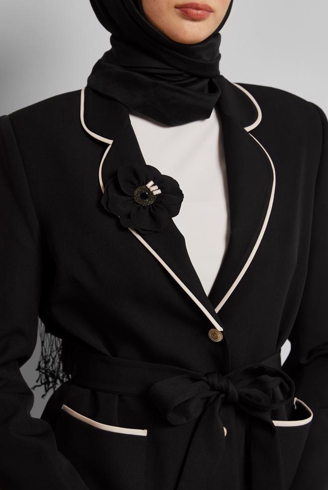 Hijab-Kleidung SCHWARZ ANZUG MIT GÜRTELROCK 30531 - ALVİNA