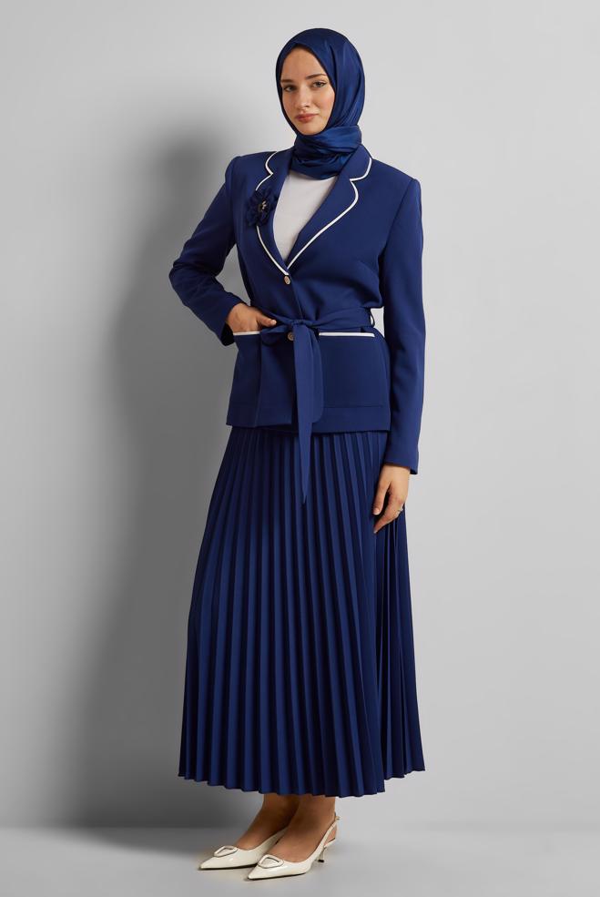 Hijab-Kleidung NAVY BLAU ANZUG MIT GÜRTELROCK 30531 - ALVİNA