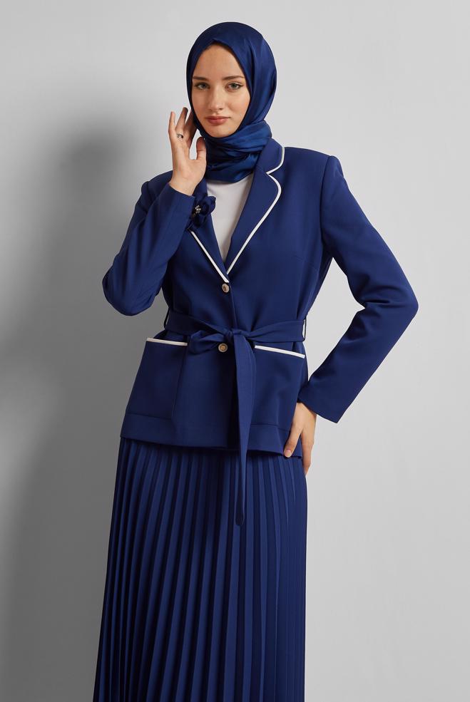 Hijab-Kleidung NAVY BLAU ANZUG MIT GÜRTELROCK 30531 - ALVİNA