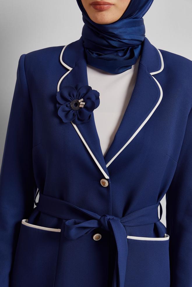 Hijab-Kleidung NAVY BLAU ANZUG MIT GÜRTELROCK 30531 - ALVİNA