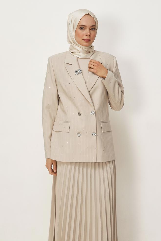 Vêtements hijab BEIGE ENSEMBLE JUPE À PAILLETTES 30554 - ALVİNA
