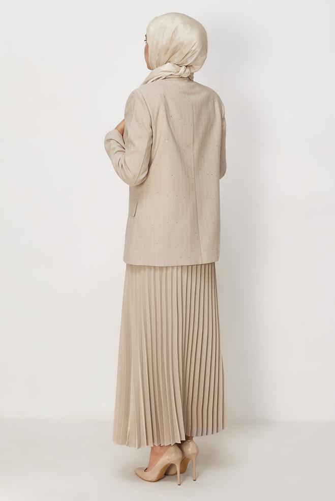 Vêtements hijab BEIGE ENSEMBLE JUPE À PAILLETTES 30554 - ALVİNA