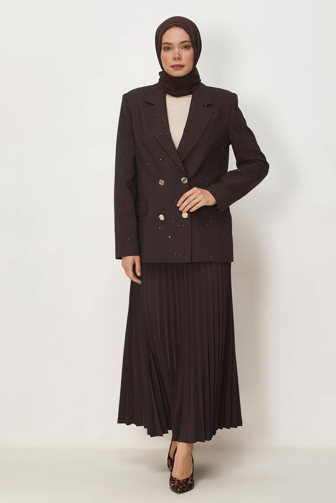 Vêtements hijab BRUN ENSEMBLE JUPE À PAILLETTES 30554 - ALVİNA