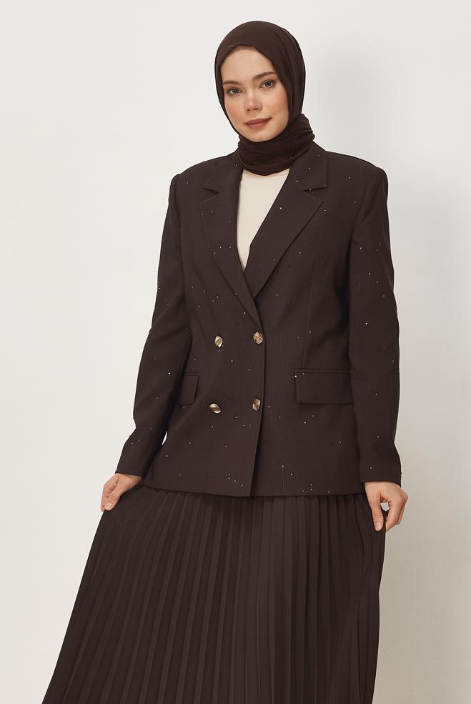Vêtements hijab BRUN ENSEMBLE JUPE À PAILLETTES 30554 - ALVİNA