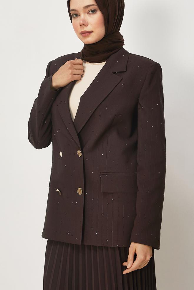 Vêtements hijab BRUN ENSEMBLE JUPE À PAILLETTES 30554 - ALVİNA