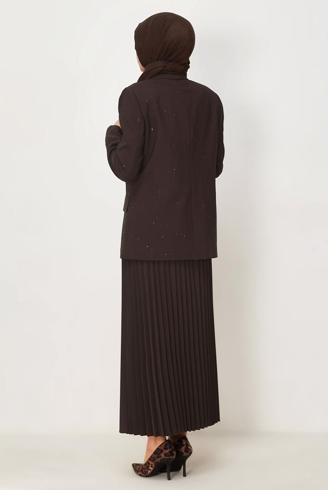 Vêtements hijab BRUN ENSEMBLE JUPE À PAILLETTES 30554 - ALVİNA