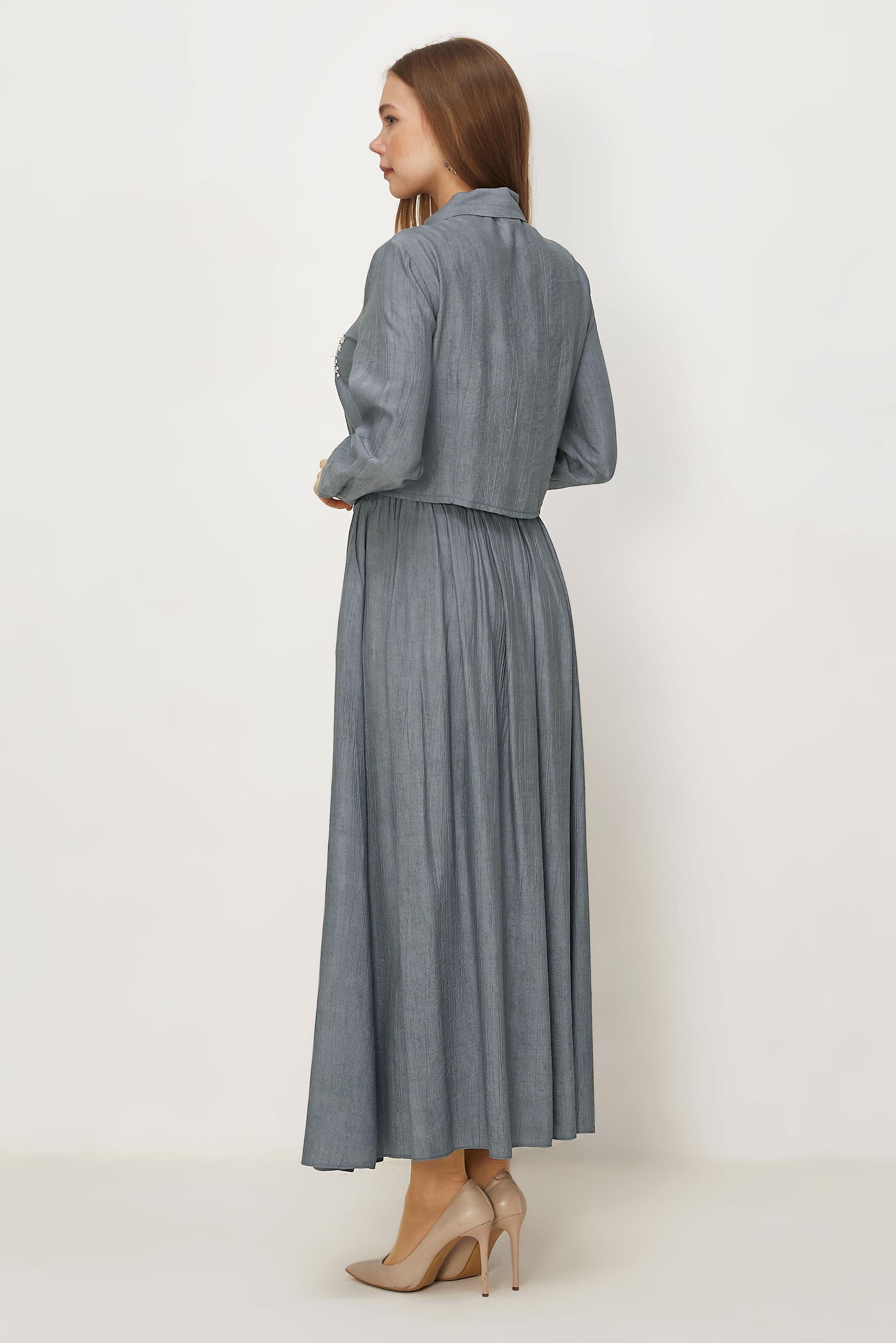 Hijab-Kleidung GRAU ANZUG MIT PERLEN BESTICKTEM ROCK 45745