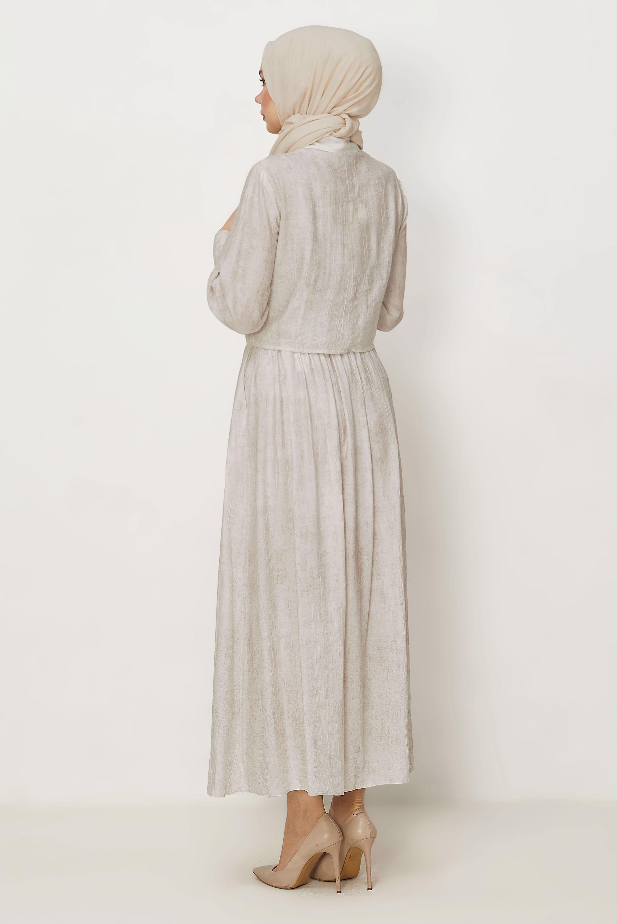 Hijab-Kleidung ECRU ANZUG MIT PERLEN BESTICKTEM ROCK 45745