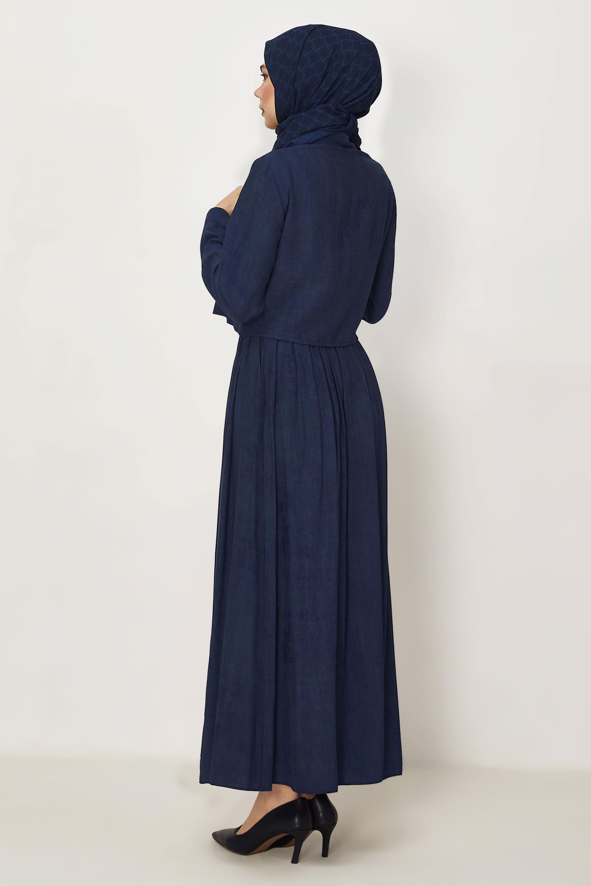 Hijab-Kleidung NAVY BLAU ANZUG MIT PERLEN BESTICKTEM ROCK 45745