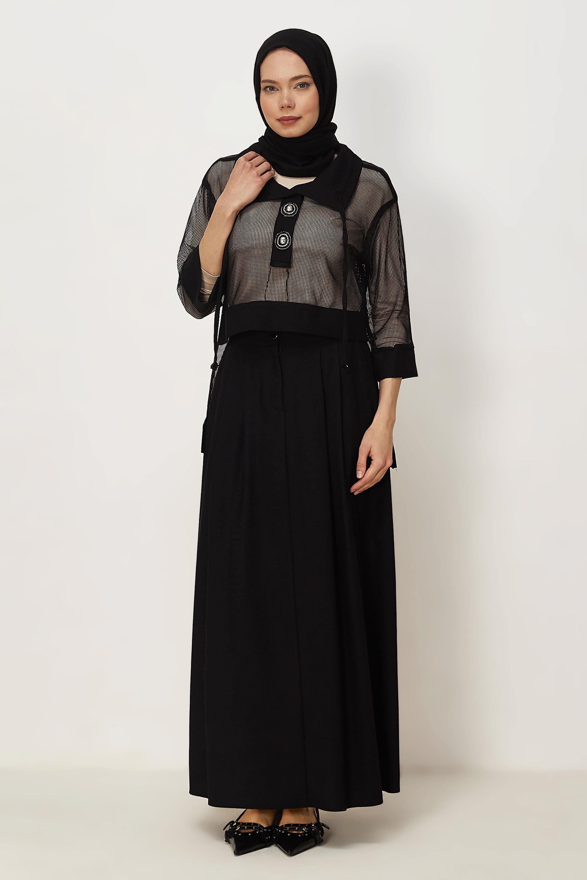 Vêtements hijab NOIR ENSEMBLE JUPE DÉTAILLÉE EN MAILLE 46300