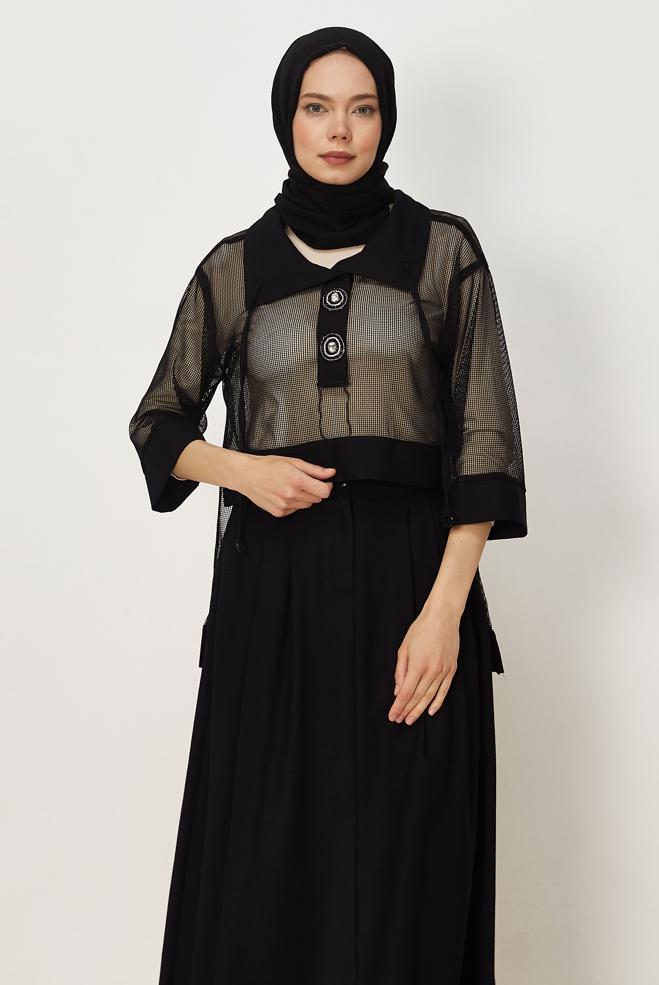 Vêtements hijab NOIR ENSEMBLE JUPE DÉTAILLÉE EN MAILLE 46300 - ALVİNA