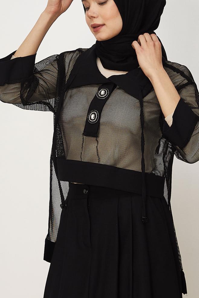Vêtements hijab NOIR ENSEMBLE JUPE DÉTAILLÉE EN MAILLE 46300 - ALVİNA