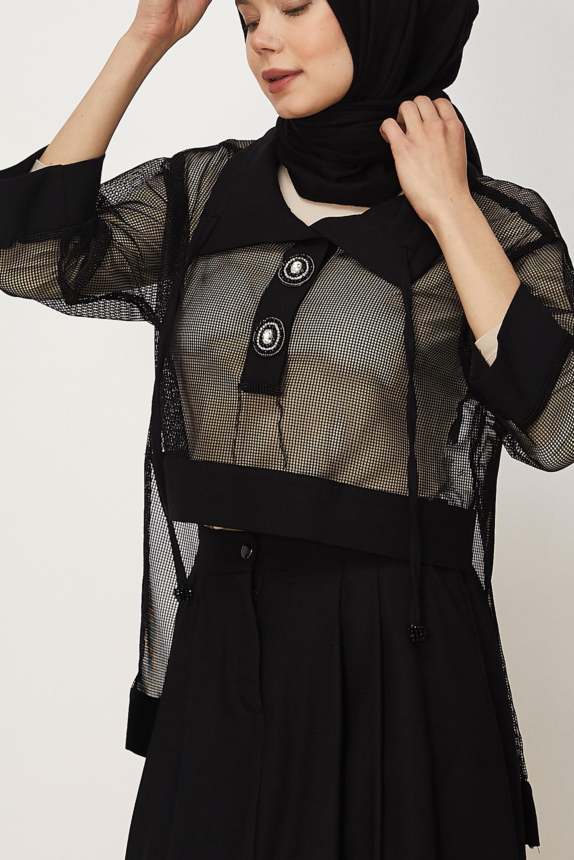 Vêtements hijab NOIR ENSEMBLE JUPE DÉTAILLÉE EN MAILLE 46300