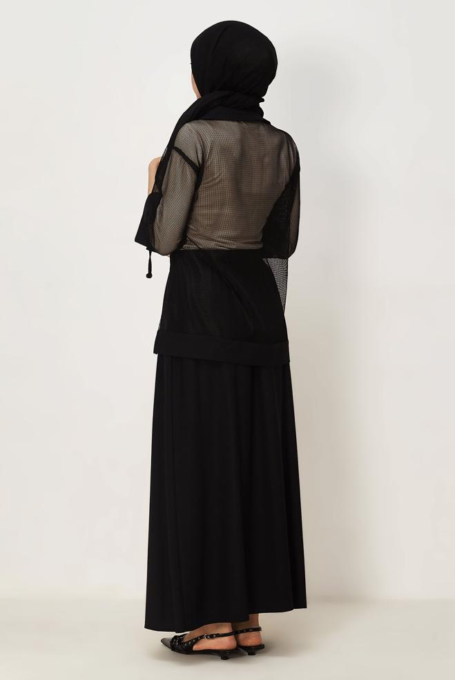 Vêtements hijab NOIR ENSEMBLE JUPE DÉTAILLÉE EN MAILLE 46300 - ALVİNA