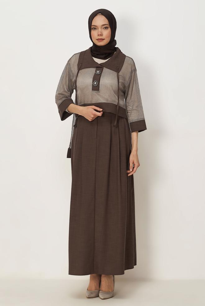 Vêtements hijab BRUN ENSEMBLE JUPE DÉTAILLÉE EN MAILLE 46300 - ALVİNA