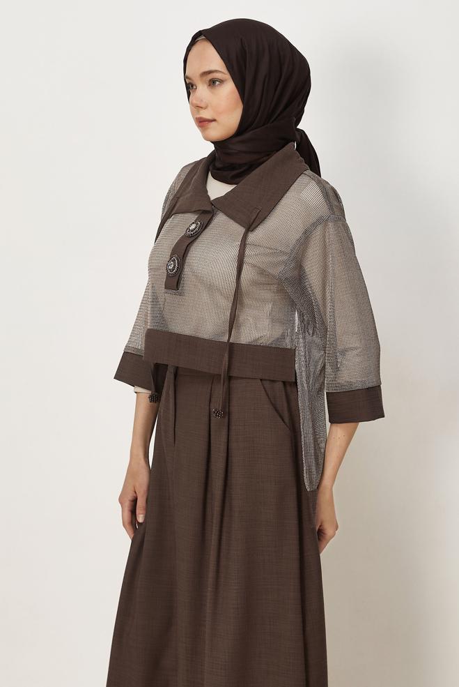 Vêtements hijab BRUN ENSEMBLE JUPE DÉTAILLÉE EN MAILLE 46300 - ALVİNA